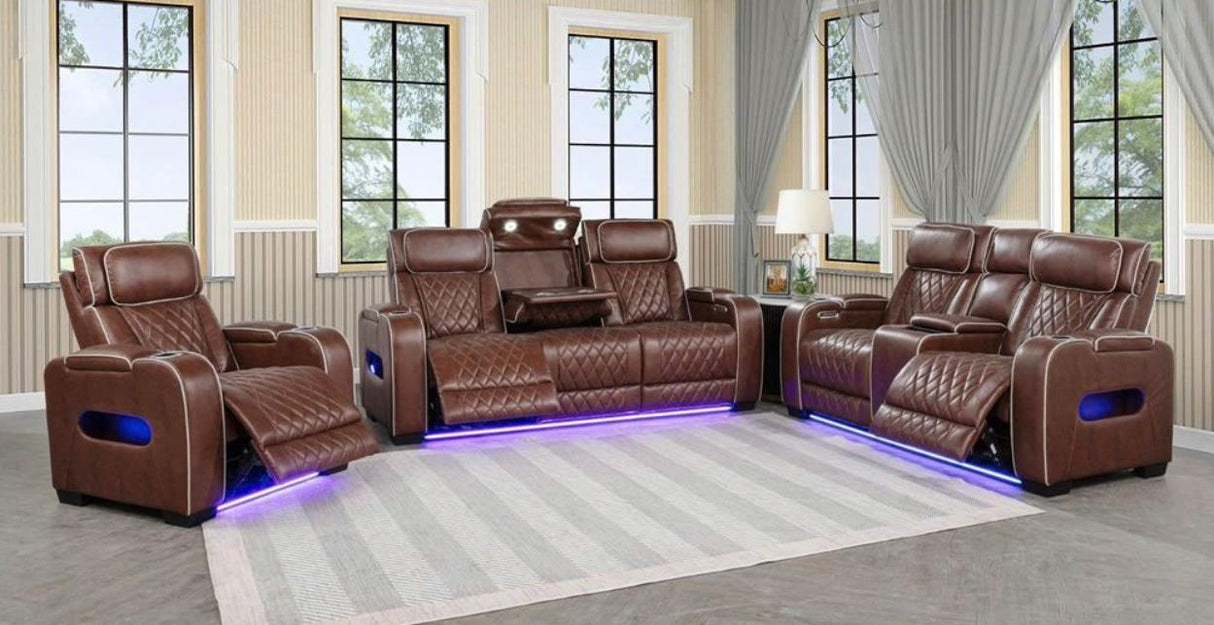 L402 Loveseat Power Seat / Console / Led Light / Power Headrest - Brown