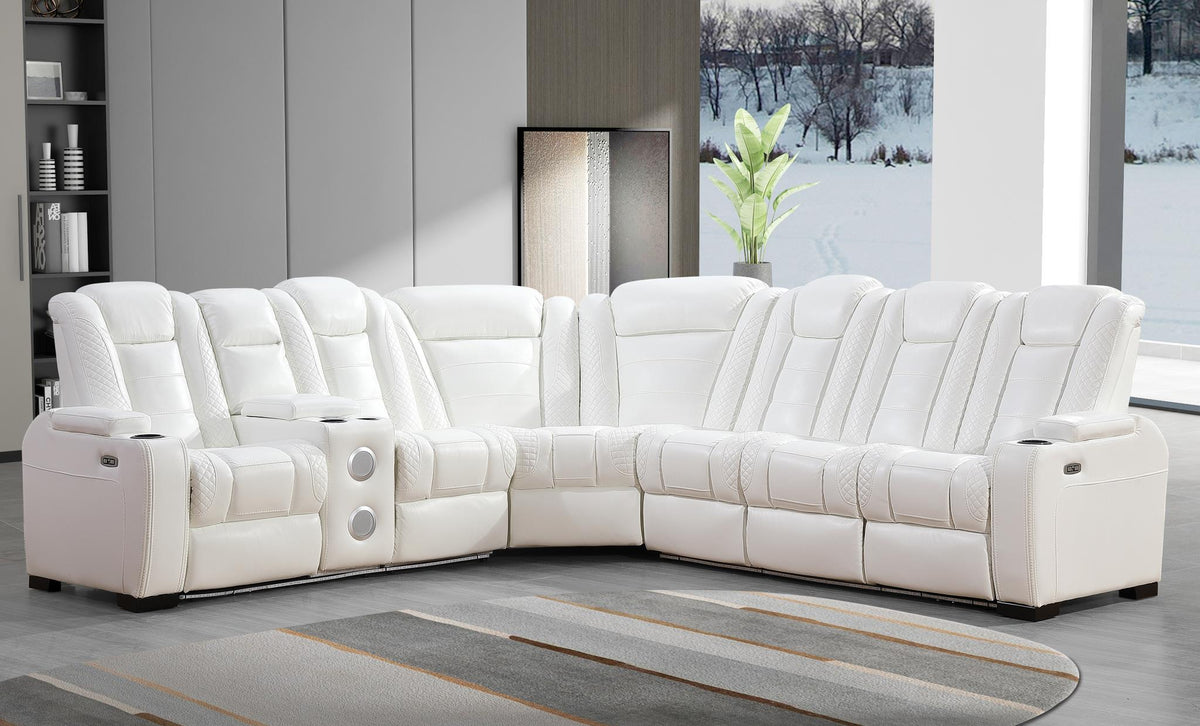 Zachary (Power) Lhf Loveseat with Console / Speaker / Led Light / Power Headrest - White