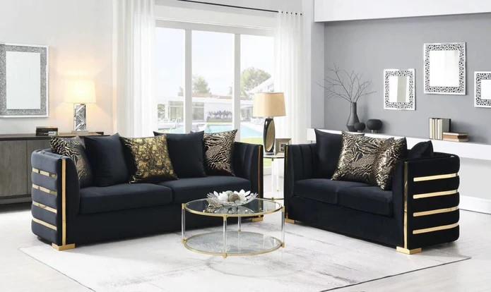 Julia Black Living Room Set - Black, Gold - L841