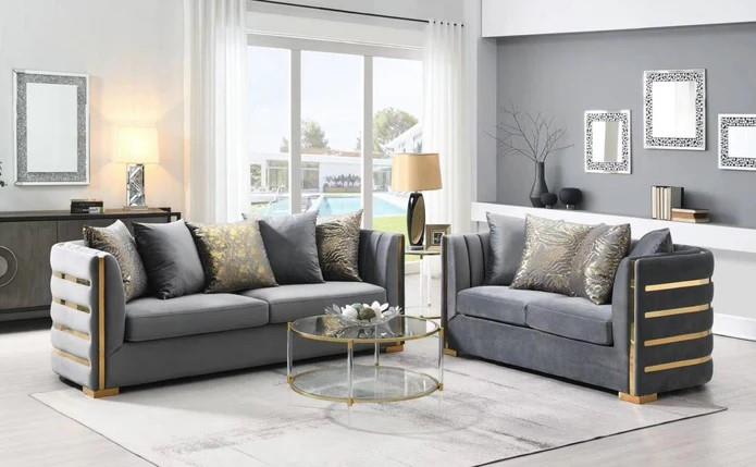 Julia Grey Living Room Set - Grey, Gold - L842