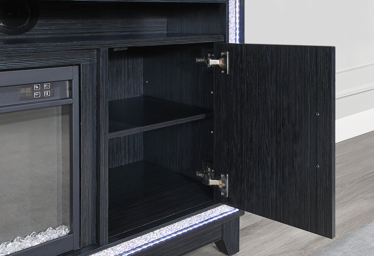Aileen White 66 Entertainment Unit With Led Speakers Crystal Inserts And Pop Up Center Doors
