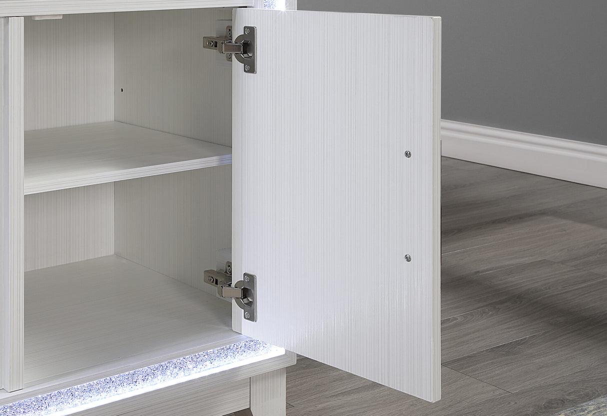 Lily White Entertainment Unit 72 with LED, Speakers, Crystal Inserts