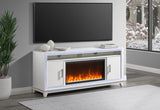 Aveena White 76 Entertainment Unit With Tv Led Speakers Crystal Inserts And Pop Up Center Doors