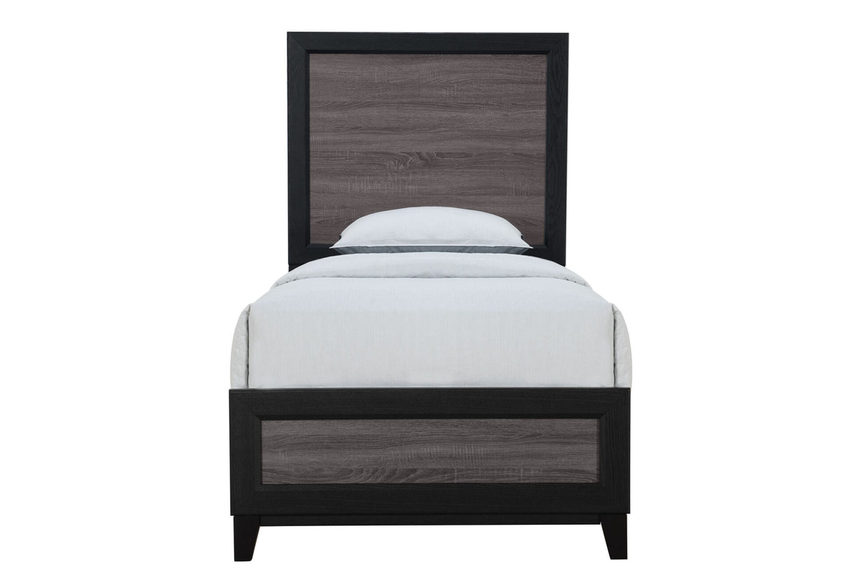 Lisbon Grey/Black Twin Bed, Dresser, Mirror and Nightstand