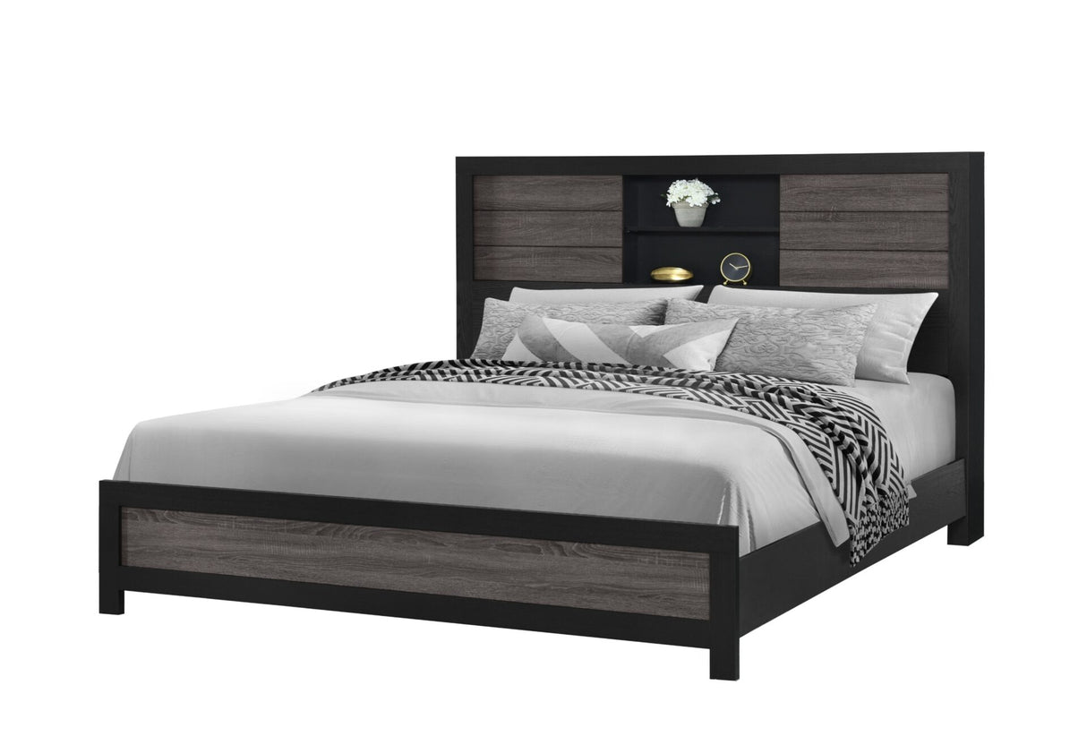 Lisbon Grey/Black Bookcase King Bed