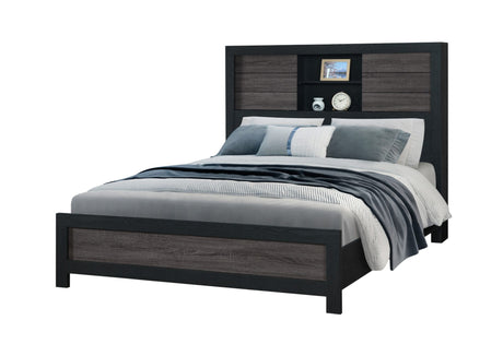 Lisbon Grey/Black Bookcase Queen Bed