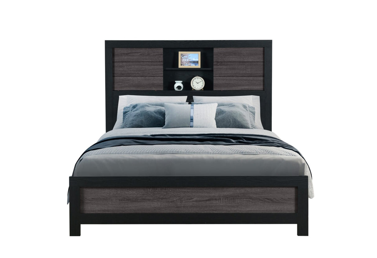 Lisbon Grey/Black Bookcase Queen Bed
