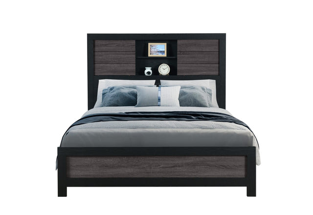 Lisbon Grey/Black Bookcase Queen Bed