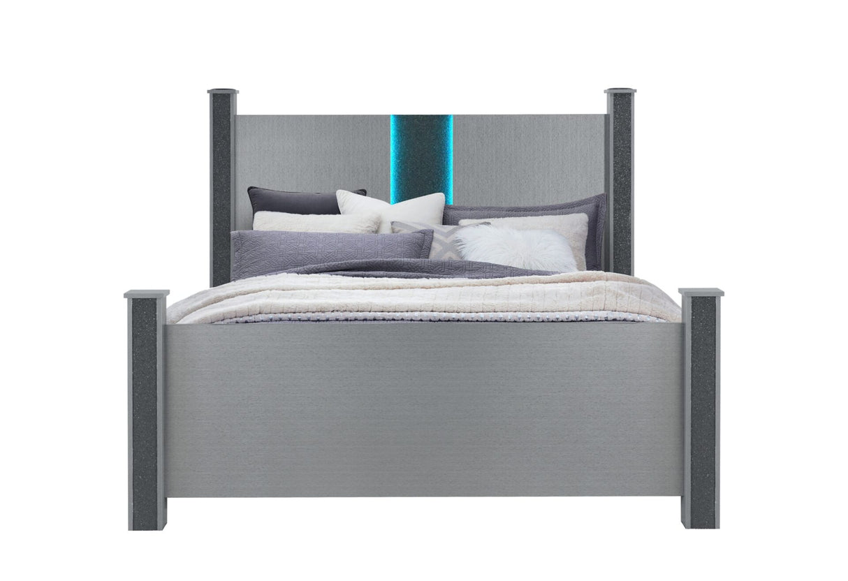 Logan Silver King Bed with LED and Speakers