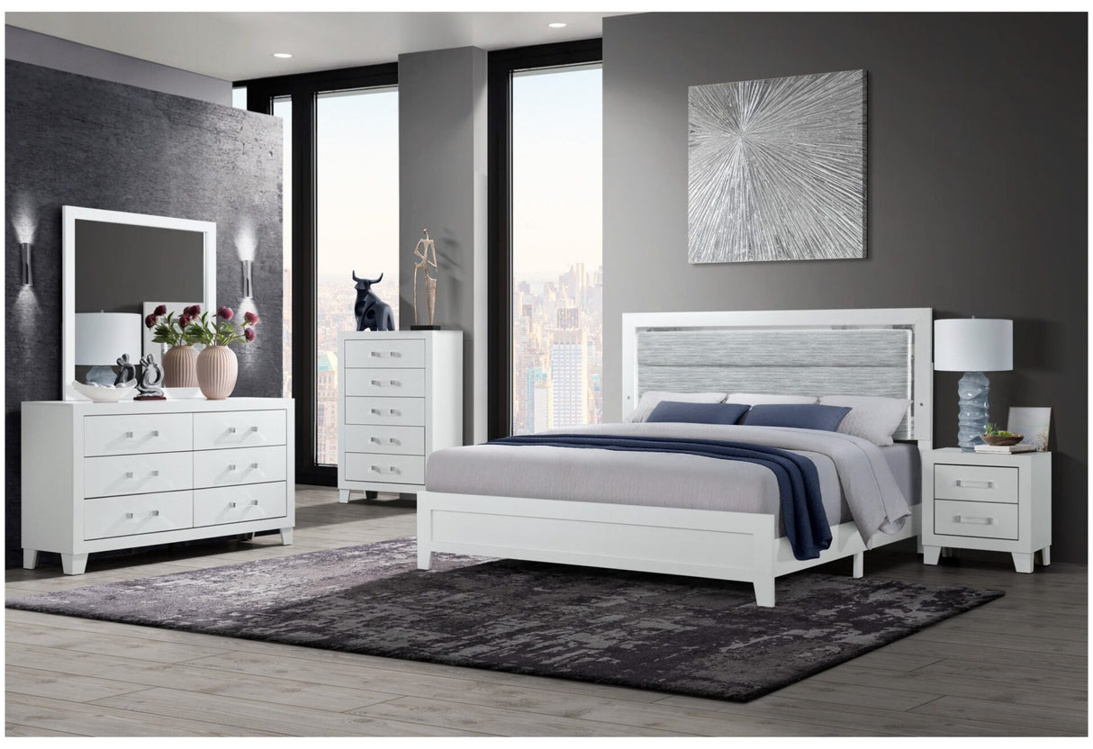 Luccia White Full Bed Group with LED