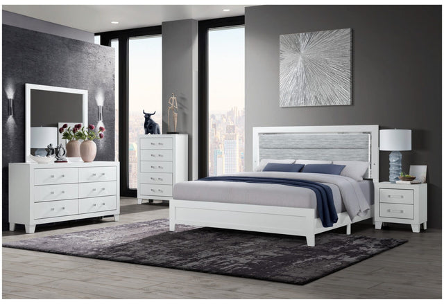 Luccia White King Bed Group with LED