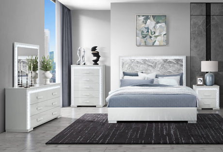 Naomi Silver Marble Queen Bed with LED