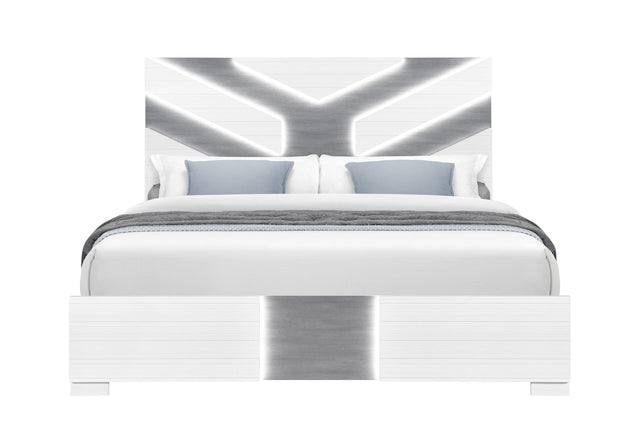 Optimus White King Bed with LED