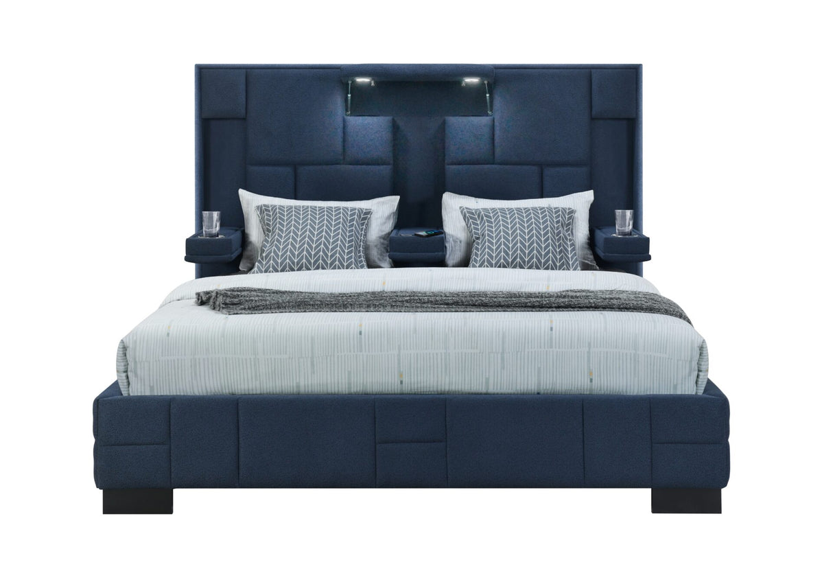 Oscar Navy Blue King Bed No Wood Trim