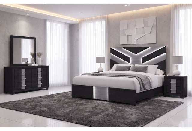 Optimus Black Queen Bed, Dresser, Mirror and Nightstand