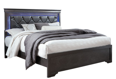 Pompei Metallic Grey King Bed with LED