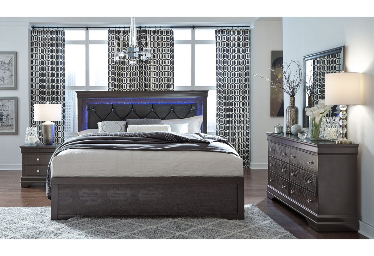Pompei Metallic Grey Full Bed with LED