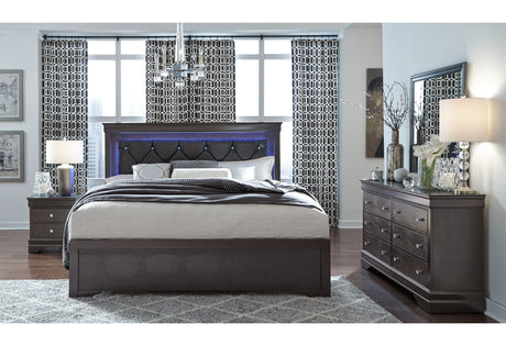 Pompei Metallic Grey Full Bed with LED