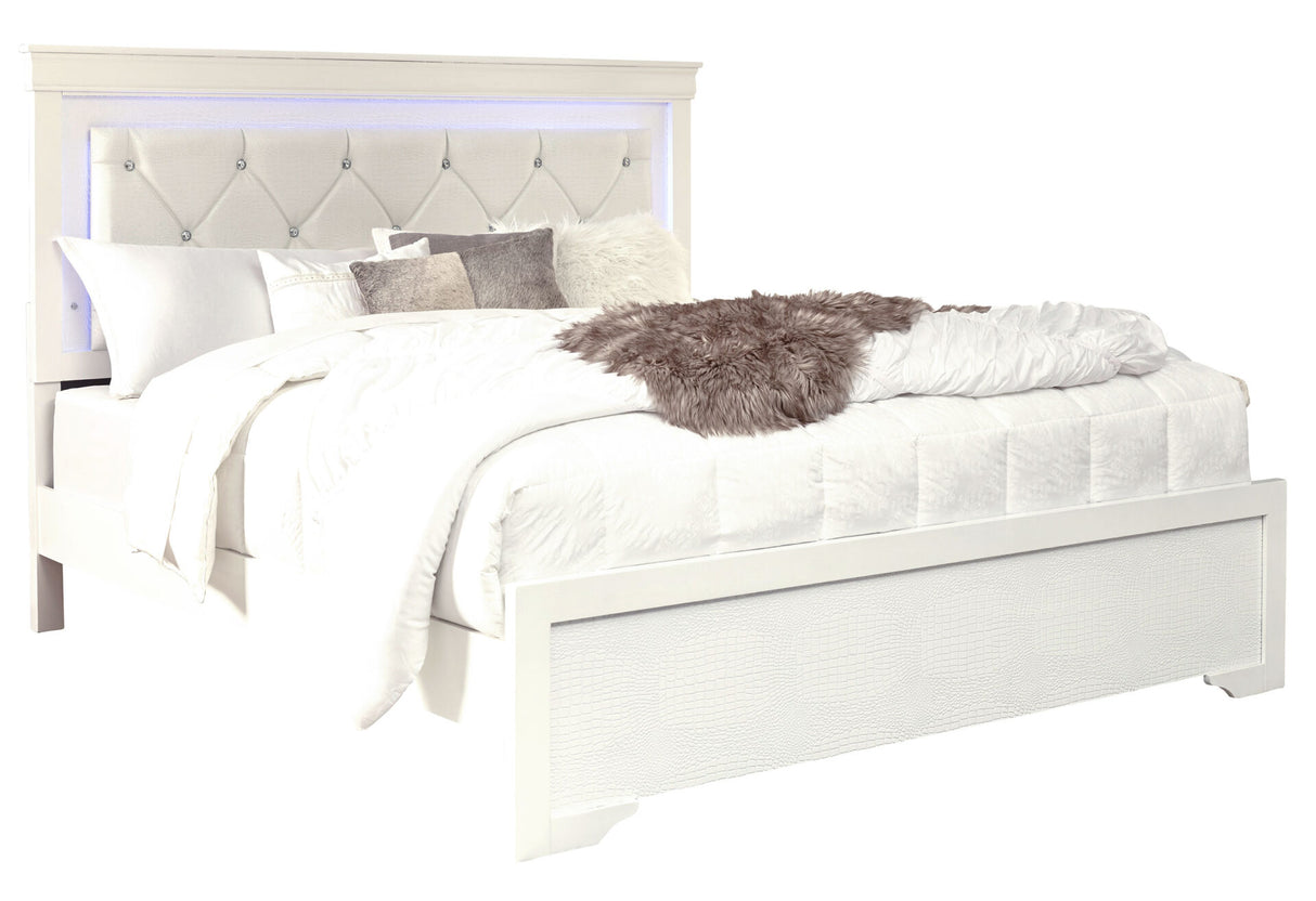 Pompei Metalliic White King Bed with LED
