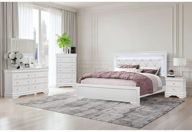 Pompei Metallic White Full Bed Group with LED