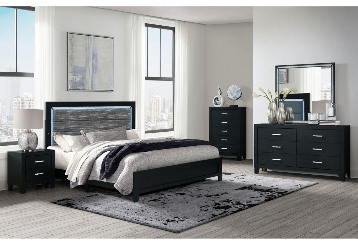 Reid Black Full Bed Group with LED