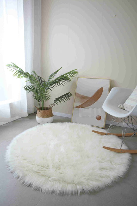Faux Fur Rug Round Cream