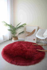 Faux Fur Rug Round Red