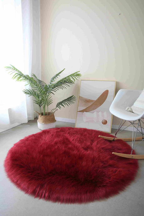 Faux Fur Rug Round Red