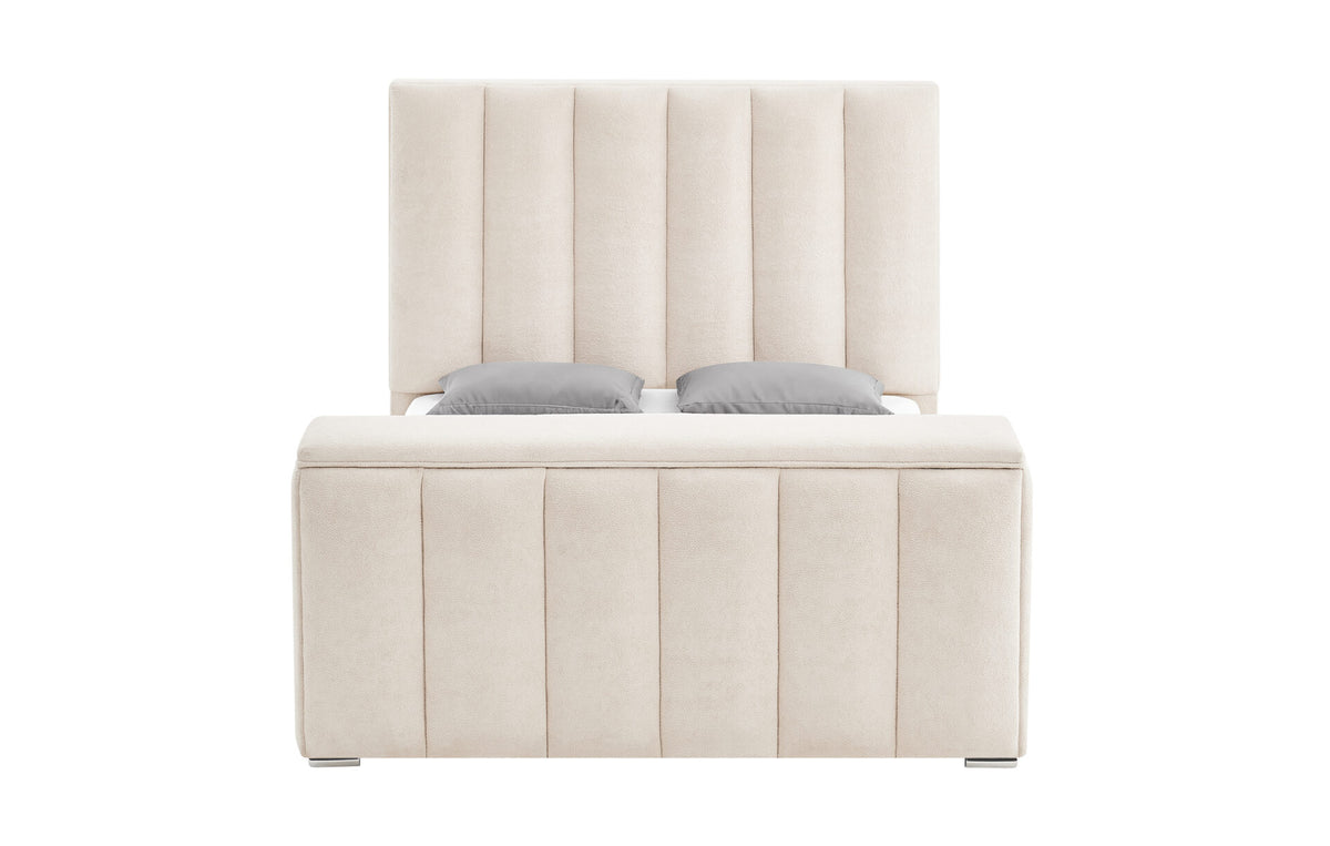 Serenity Buff King Bed Headboard with Speaker, TV Lift and Fireplace