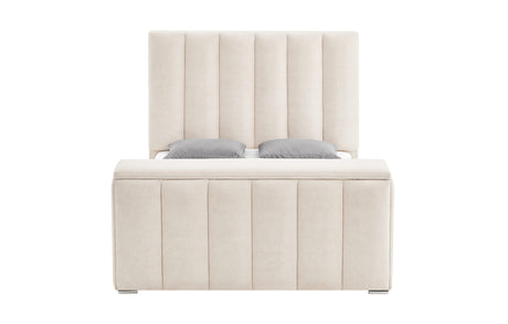 Serenity Buff King Bed Headboard with Speaker, TV Lift and Fireplace