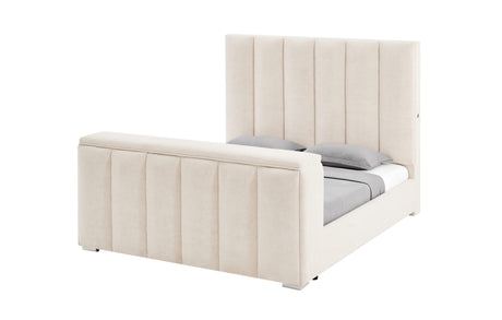 Serenity Buff King Bed Headboard with Speaker, TV Lift and Fireplace