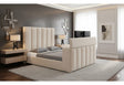 Serenity Buff King Bed Headboard with Speaker, TV Lift and Fireplace