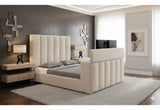 Serenity Buff King Bed Headboard with Speaker, TV Lift and Fireplace