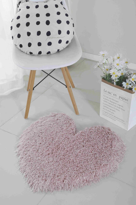 Faux Fur Rug Heart Pink