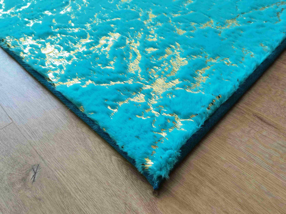 Timmy-S Shaggy Rug Td3396-B6-Teal+Gold