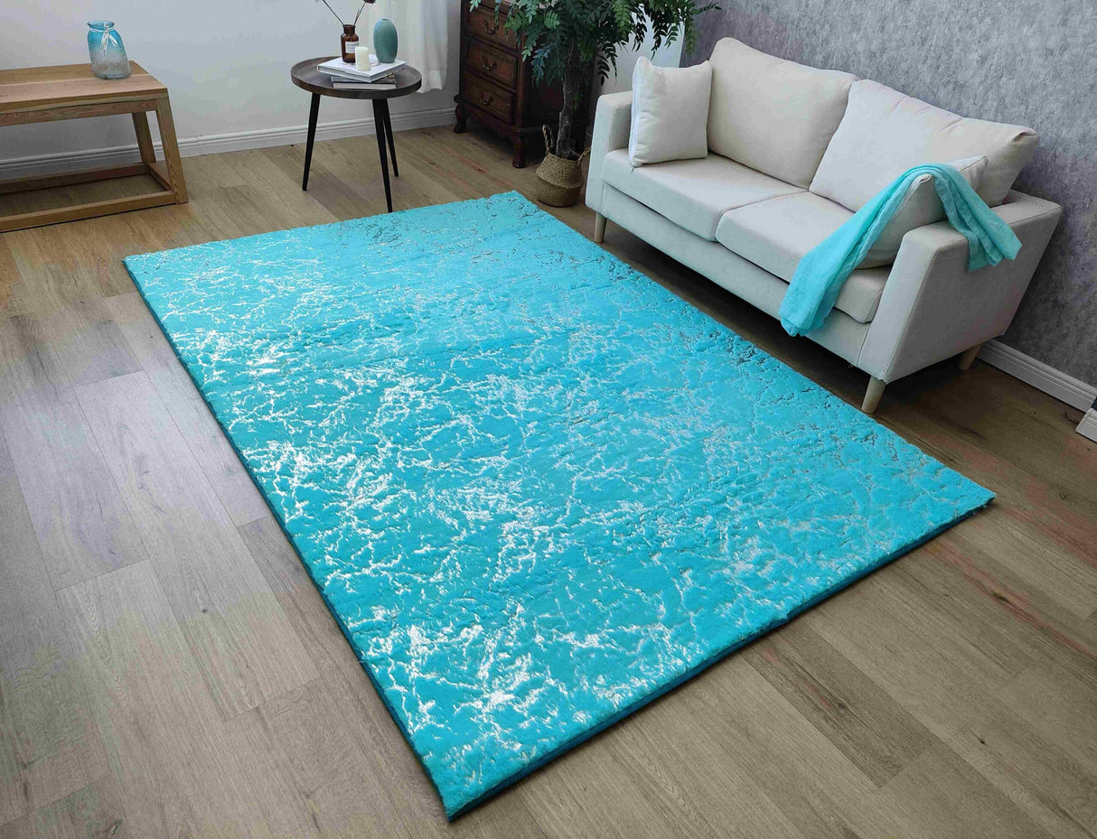 Timmy-S Shaggy Rug Td3396-B7-Teal+Silver Turquoise