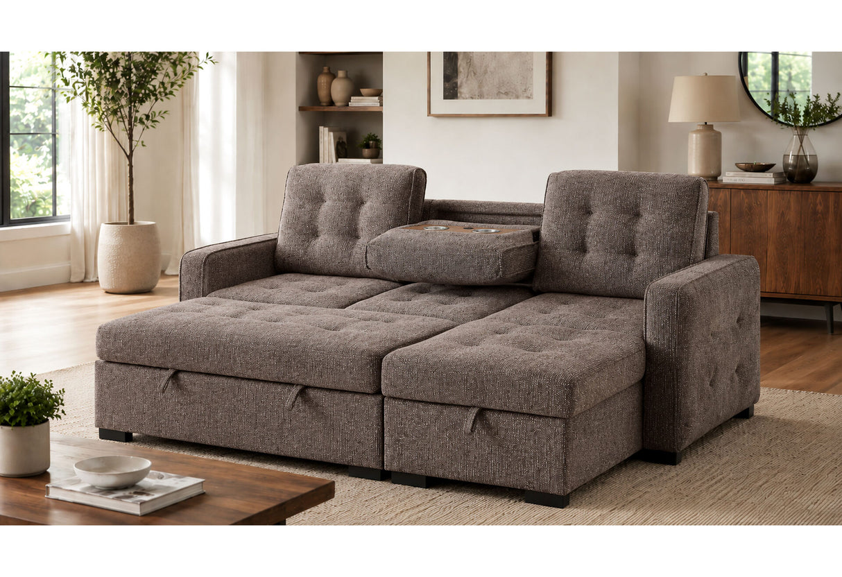 U0707 Brown Reversible Sofa Bed