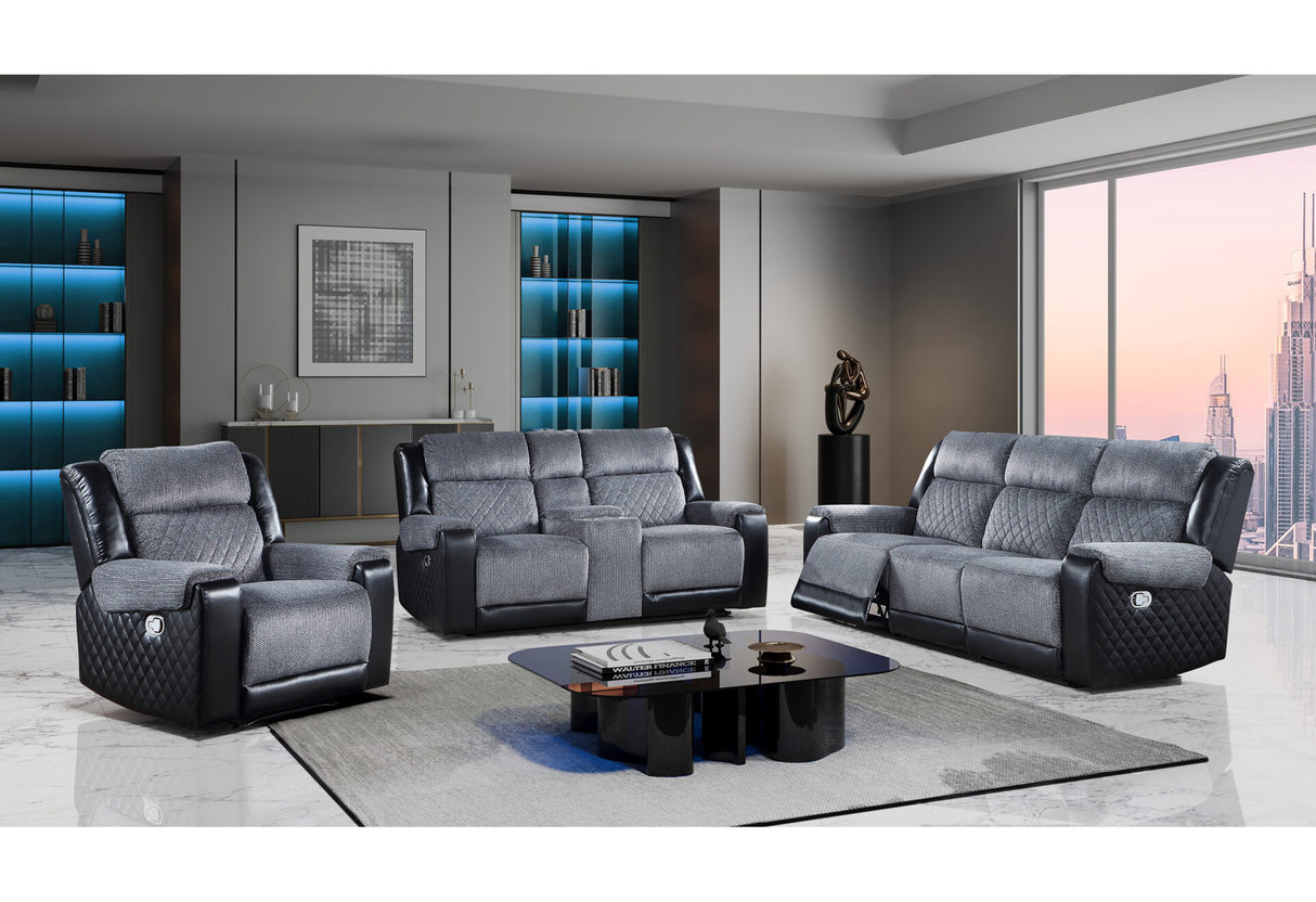 U5914/U5915 Grey/Black Reclining Sofa/Console Reclining Loveseat with Immersive Sound & Blue LED/Reclining