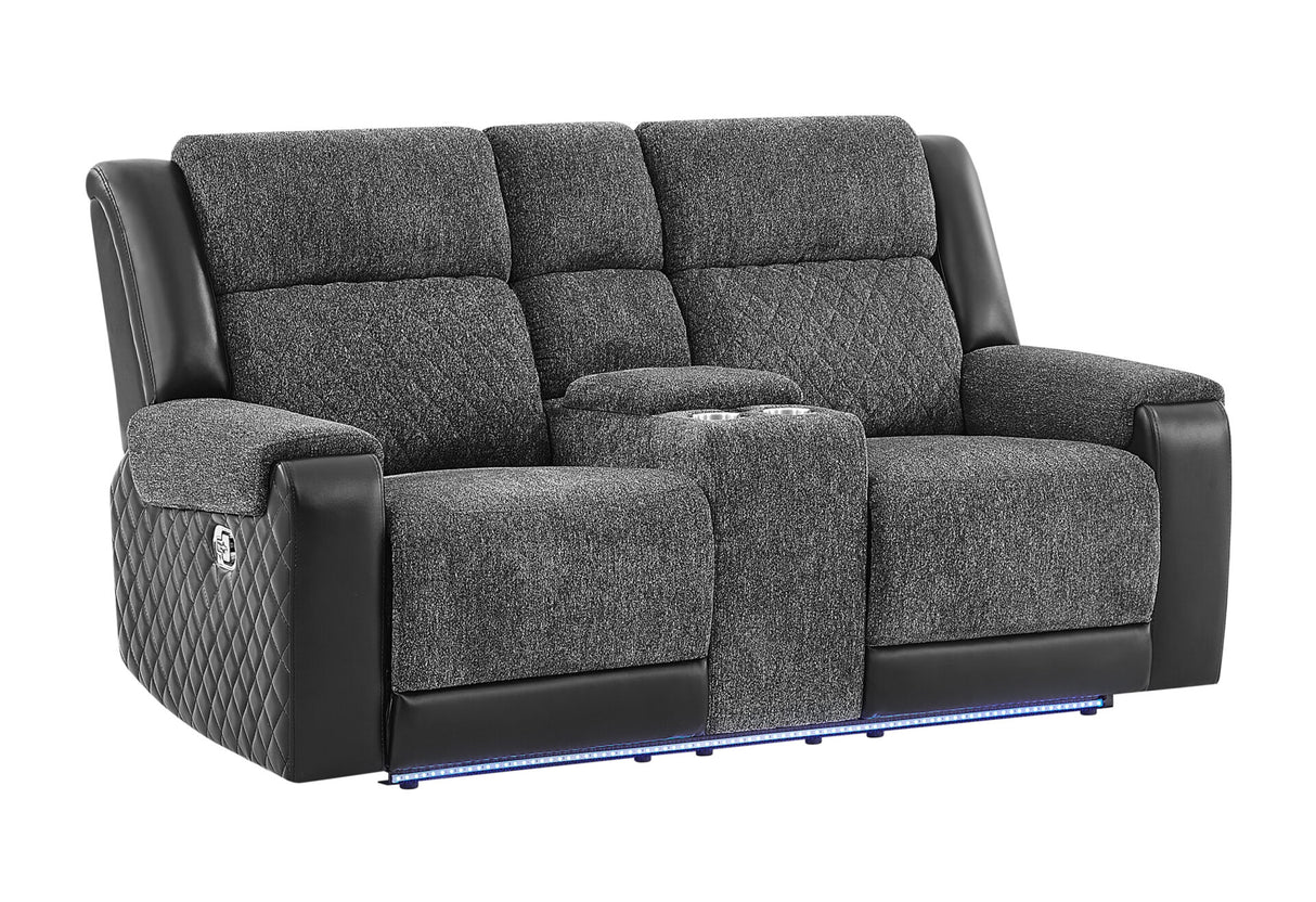 U5915 Grey/Black Console Reclining Loveseat with Immersive Sound & Blue LED
