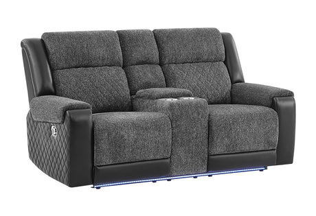 U5915 Grey/Black Console Reclining Loveseat with Immersive Sound & Blue LED