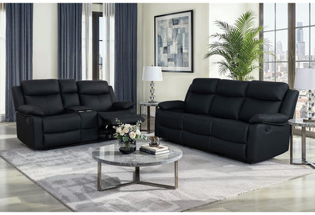 U6026 Black Faux Leather 72A Reclining Sofa/Console Reclining Loveseat with LED & Speaker