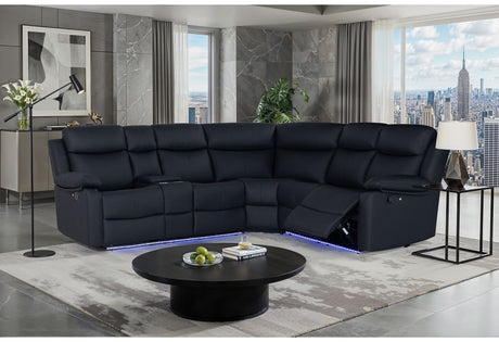 U6026 Black Faux Leather 72A Right Arm Facing Sectional with LED and Speaker