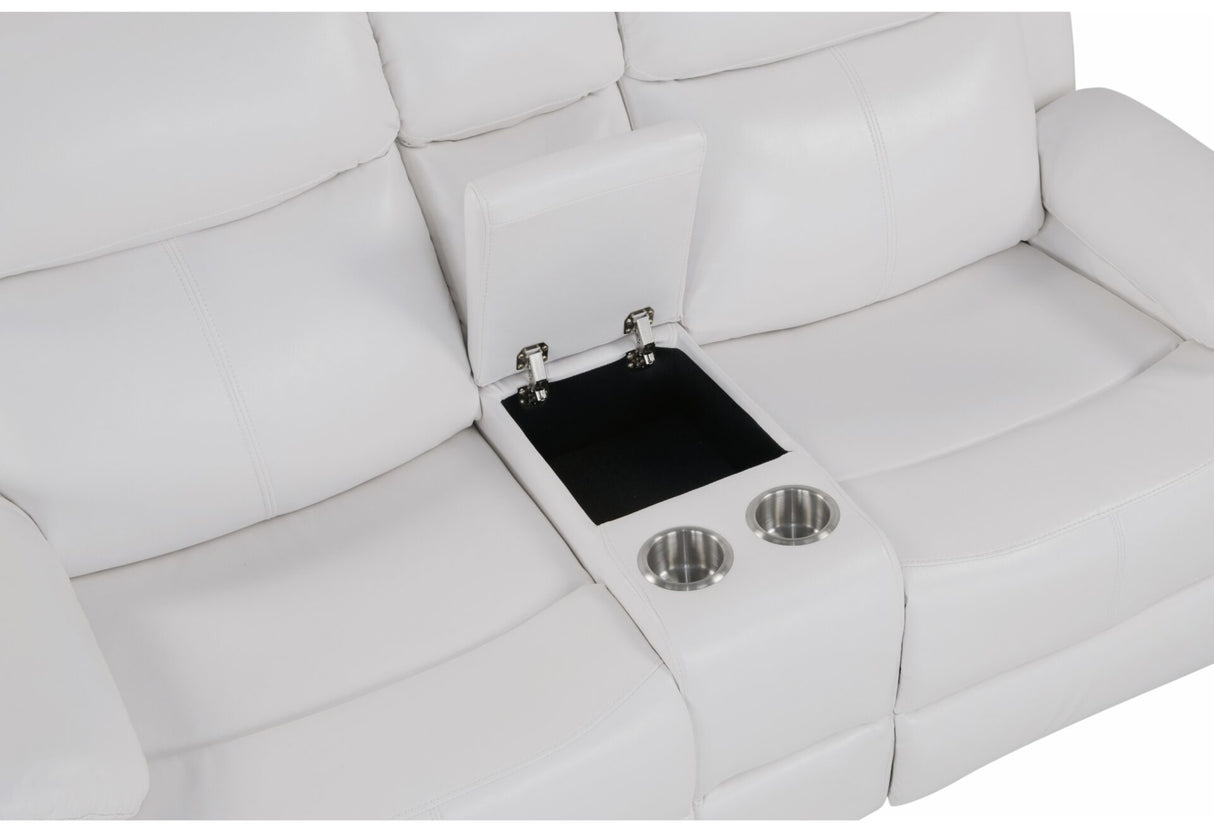 U6026 Blanche White Reclining Sofa/Console Reclining Loveseat with LED & Speaker