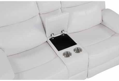 U6026 Blanche White Reclining Sofa/Console Reclining Loveseat with LED & Speaker