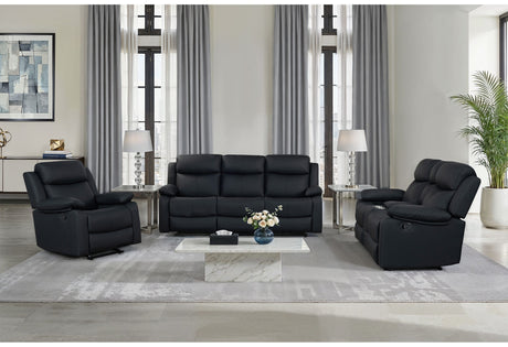 U6026 Black Faux Leather 72A Reclining Sofa/Console Reclining Loveseat with LED & Speaker/Reclining