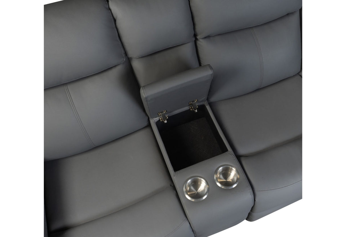 U6026 Grey Faux Leather 46A Console Reclining Loveseat with LED and Speaker