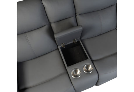 U6026 Grey Faux Leather 46A Console Reclining Loveseat with LED and Speaker