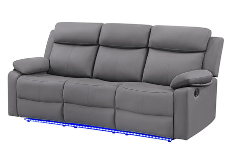 U6026 Grey Faux Leather 46A Reclining Sofa with LED