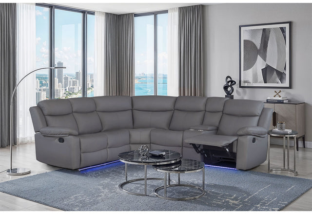 U6026 Grey Faux Leather 46A Right Side Facing Sectional with LED and Speaker