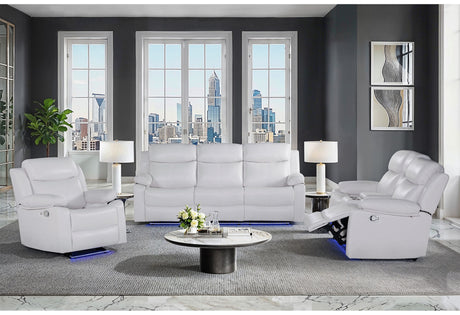 U6026 Blanche White Reclining Sofa with LED/Cons Reclining Ls with Speaker&LED/Gr with LED